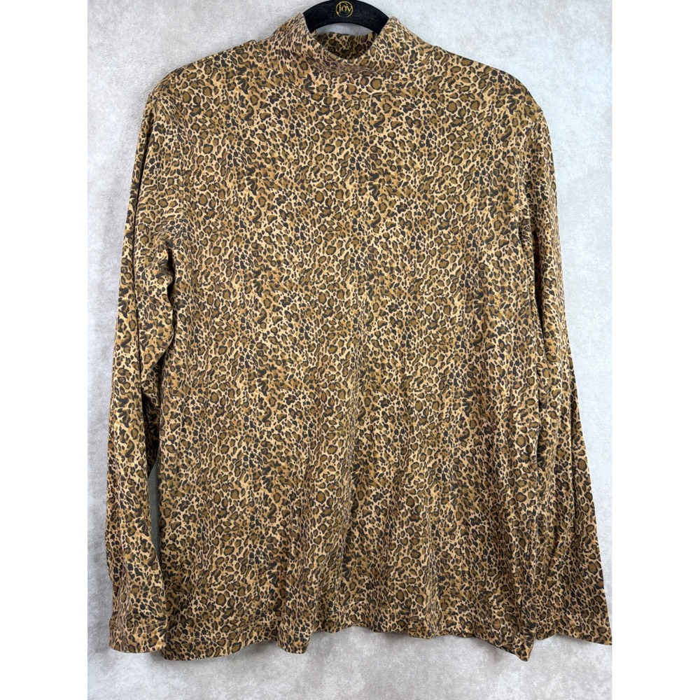 Y2K Fashion Bug Mock Neck Top Women 14/16W Brown Leopard Animal Print Long Slv
